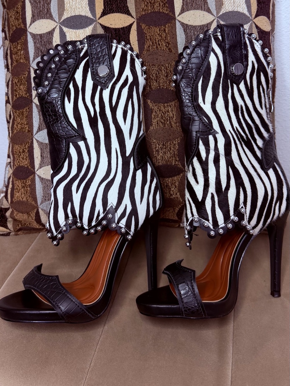 Azalea Wang Tahlie Zebra Western Gladiator Heeled Sandals